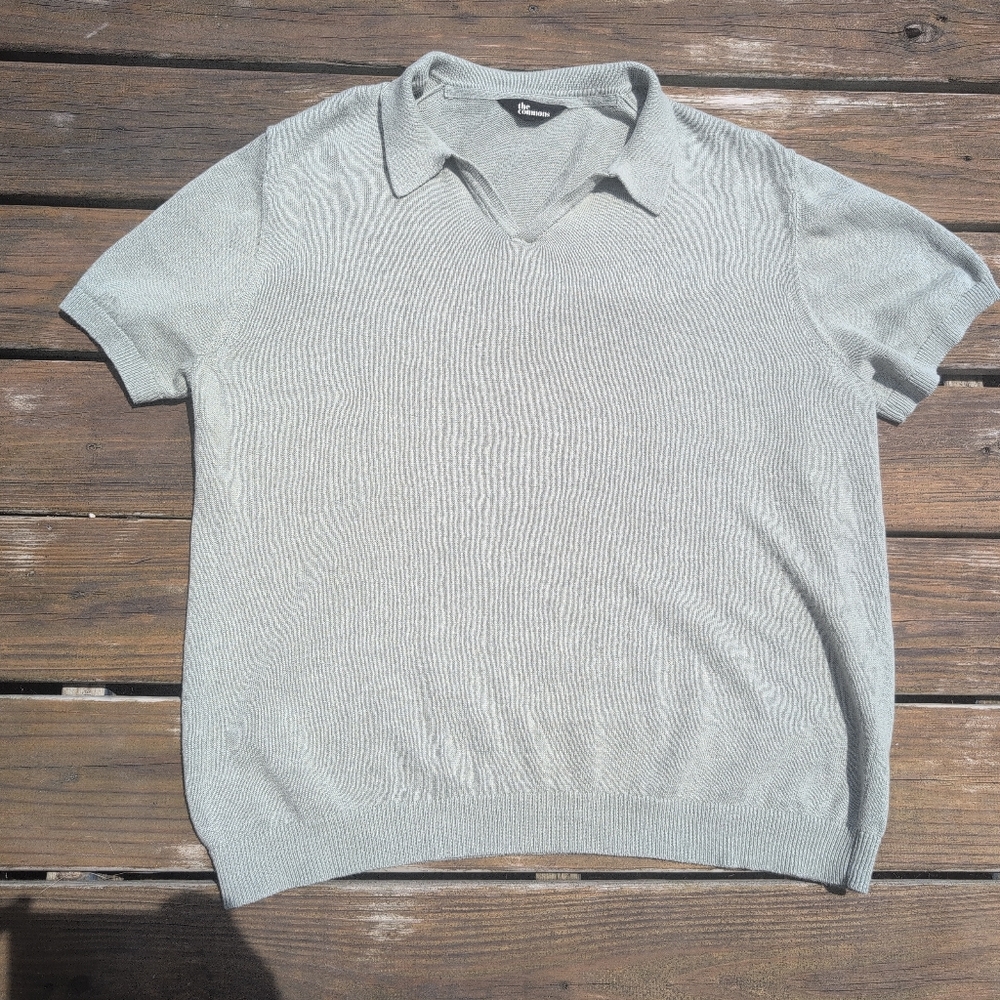 The Commons/Stitch Fix  Green Polo, Johnny Collar, Linen & Organic Cotton, XL